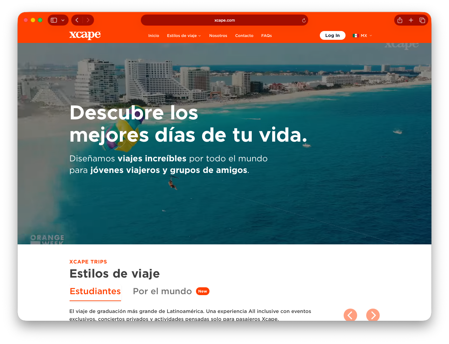 Sitio web Xcape Turismo